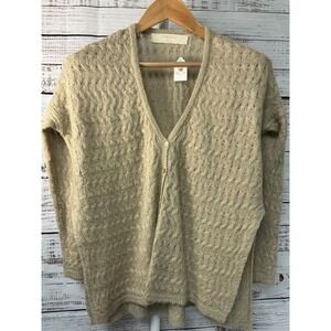 ZARAKNIT Womens Beige Textured Cable‎ Knit V Neck Button Cardigan Sweater M